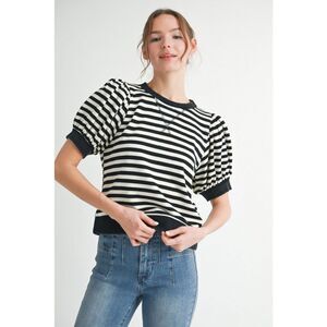 276. Black and White Striped Crew Neck